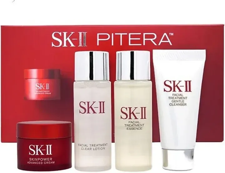 SKII Neues 4-teiliges Set (Reinigung 20g + Lotion 30ml + Essenz 30ml + Rote Creme Feuchtigkeitsspendend 15ml)