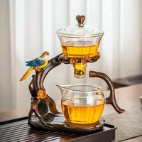 Fire Kirin Lazy Kungfu Glas-Teeservice, halbautomatisch, Glas-Teekannen-Set, tropfenförmig, rotierend, mit Teesieb, hitzebeständige Teekanne (nur transparent)