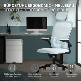 ML-Design Bürostuhl ergonomisch, Blau aus Mesh, mit Verstellbarer Kopfstütze, Armlehnen, Lendenwirbelstütze, Wippfunktion,