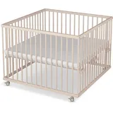 Sämann Laufstall Baby 100x100 cm mit Matratze | TÜV geprüft 2023 | stufenlos höhenverstellbar | Laufgitter Premium | Babybett aus Holz | Krabbelgitter natur