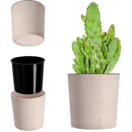Kadax Blumentopf mit Holzspänen, eleganter Übertopf mit Einlage, Topf, Gartenschale, Blumenkübel, Blumentopfschutz für Wohnzimmer, Büro (⌀ 25cm, Creme)
