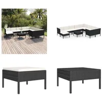 vidaXL 11 tlg. Garten Lounge Set mit Auflagen Poly Rattan Schwarz - Garten-Sofagarnitur - Garten-Sofagarnituren - Gartensofa-Set - Gartensofa-Sets - Schwarz