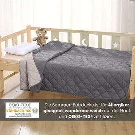 Wometo Microfaser Sommer Steppbett 155x220 grau & hellgrau / OEKO-TEX / kochfest 95° / Leichtsteppbett für heiße Tage / ohne Bezug verwendbar