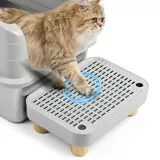 Bartuke Erhöhte Katzenklo-Rampe, Katzentreppe mit Holzfüßen, Katzenstreu-Filterpedal für automatische selbstreinigende Roboter-Katzentoilette, ideal für Kätzchen und ältere Katzen(Hellgrau)