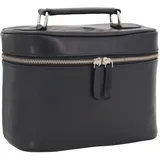 GERMANUS Handgemachte Kosmetiktasche Leonie, Kosmetikkoffer und Kulturtasche aus dickem Leder (Schwarz)