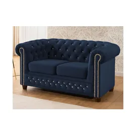 S-Style Chesterfield Polstergarnitur 2+1 Cleo Blink ¦ blau ¦ Maße (cm): B: 148 H: 72