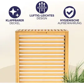 CASARIA CASARIA® Wäschekorb mit Deckel Bambus 70L Wäschesammler Wäschesack Herausnehmbar Baumwolle 62x51x36cm Schmal Wäschebox Wäschetonne Badzimmer