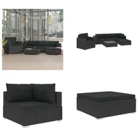 vidaXL 6 tlg. Garten Lounge Set mit Kissen Poly Rattan Schwarz - Gartensofa - Gartensofas - Garten Lounge Set - Gartenmöbel Set - Schwarz