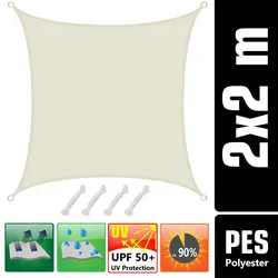 AMANKA UPF50+ Sonnensegel 2x2 Polyester Quadratisch Wasserabweisend Garten Balkon Beige