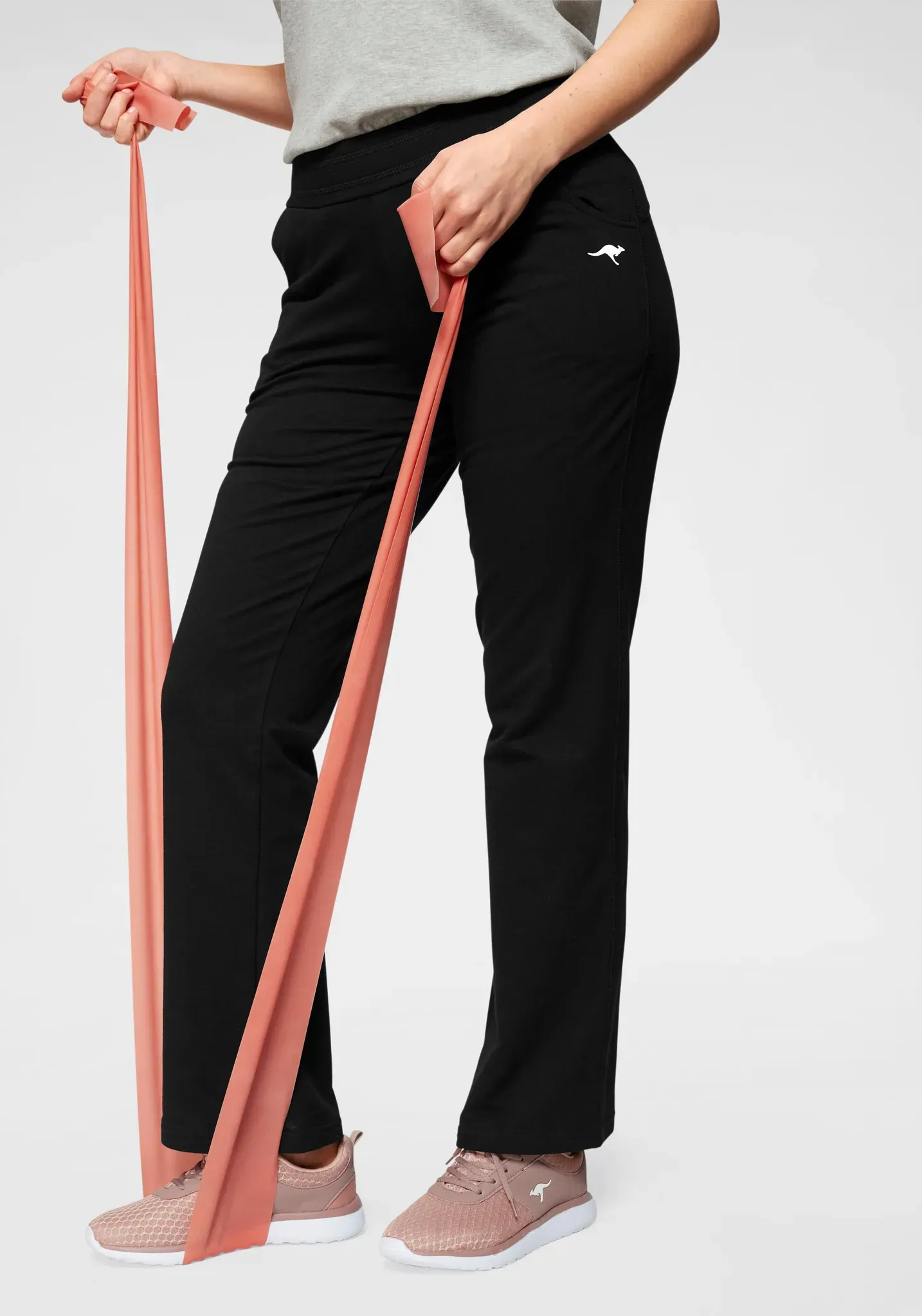 Jogginghose KANGAROOS, Damen, Gr. 48, N-Gr, schwarz, Obermaterial: 95% Baumwolle, 5% Elasthan, lang, Hosen Jogginghose, Große Größen