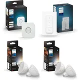 Philips Hue Starterpaket GU5.3 mit 4 Spots (MR16) 12V Warm- bis Kaltweißes Licht Inkl. 1 Hue Bridge Hue White Ambiance Lichtsystem mit allen Weißtönen, smarte Lichtsteuerung über Sprache und App