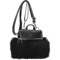 Schwarze Handtasche Luka Pelli Mit Echtem Fuchsfell, universal