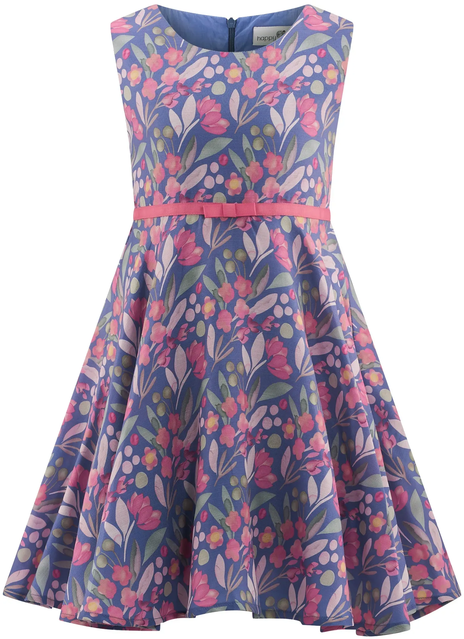 Sommerkleid HAPPY GIRLS, Mädchen, Gr. 116, N-Gr, blau, Web, Obermaterial: 70% Viskose, 30% Polyester. Futter: 100% Baumwolle, bedruckt, geblümt, Basic knieumspielend, Rundhals, Kleider Sommerkleid