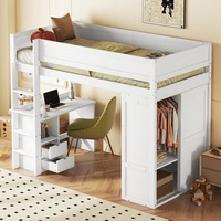 Ulife Kinderbett Hochbett Jugendbett mit Kleiderschrank, Schreibtisch und Schubladen, 90 x200 cm weiß