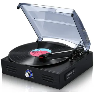 CkeyiN Pro Bluetooth Plattenspieler (Riemenantrieb, 3-Gang 33/45/78 RPM, 7/10/12-Zoll-Schallplatten, Eingebauten Lautsprechern, RCA Line Out/AUX in, Vintage Schallplatten Spieler,Geeignet für Musikliebhaber) schwarz
