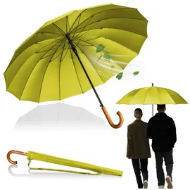 LOGAN & BARNES Stockschirm Sturmfest Ø120cm mit hochwertigem Echtholzgriff und geräuschloser Gummispitze - XXL Regenschirm Groß mit 16 Streben - Modell EDINBURGH (Gelb)