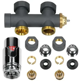 luxebath Heizkörperthermostat Anschlussgarnitur Multiblock Anthrazit Mittelanschluss