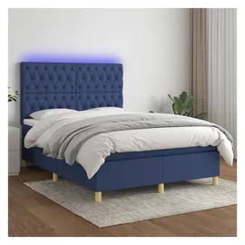 vidaXL Boxspringbett mit Matratze & LED Blau 140x200 cm Stoff