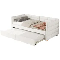 Rutaqian Einzelbett Schlafsofa Polsterbett 90×200cm mit ausziehbarem Bett, (1-tlg), minimalistisches Styling,Mit Lattenrost, Ohne Matratze beige