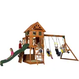 Backyard Discovery Spielturm Holz Schaukel | Stelzenhaus für Kinder mit Rutsche, und Grün/Gelb