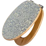 Banjado Design WC Sitz Bambus Holz Toilettendeckel Mit Absenkautomatik Klodeckel WC-Sitz Soft Close Mit Motiv Blaues Ornament