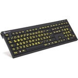 Logickeyboard XL-Print Kabelgebunden Tastatur Deutsch, QWERTZ Schwarz Multimediatasten, USB-Hub, Ger