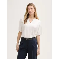 Tom Tailor Cupro V-neck Kurzarm-t-shirt - Whisper White -