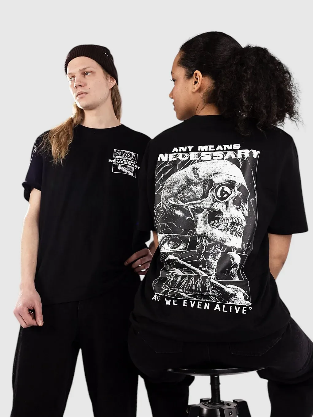 Any Means Necessary Are We Even Alive T-Shirt black Gr. L