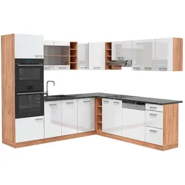 Vicco Winkelküche R-Line L-Form 237 cm Weiß Hochglanz/Eiche