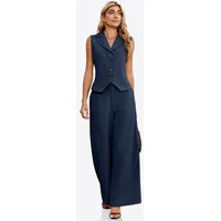 Imily Bela Hosenanzug Damen Sommer Hosenanzug im 2-teiligen Set (Set, 2-tlg., Anzugweste + Weite Hose) mit Kordelzügen blau L(40)