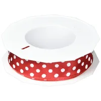Präsent Polka DOTS Band mit Drahtkante rot/weiß, 20 m gepunktetes Dekoband, 25 mm Breite, leicht biegsames Schleifenband zum Dekorieren & Basteln, für besondere Anlässe