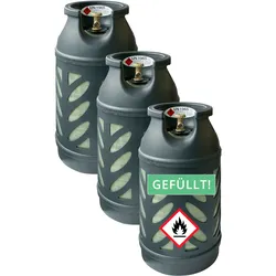 3x Premium 10 kg Composite Eigentum  Propangasflasche gefüllt inkl. Lecksuchspra...