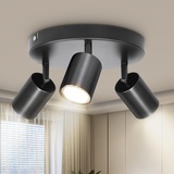 Dehobo Led Deckenstrahler 3 Flammig Rund Schwarz 350° - Spotleuchte GU10 Schwenkbar - Deckenlampe Spots Led Vintage Deckenspot für Wohnzimmer Schlafzimmer Küche - Nein GU10 Leuchtmittel