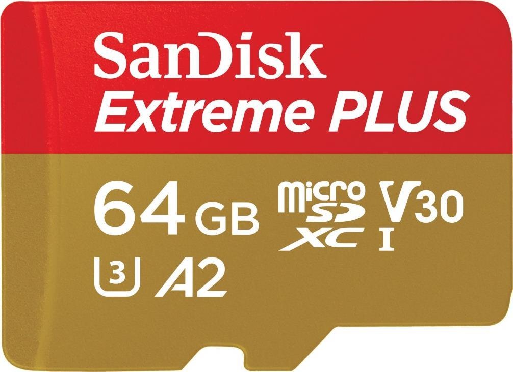 SanDisk micro SDXC karta 64GB Extreme PLUS (200 MB/s Class 10, UHS-I U3 V30) + adaptér (SDSQXBU-064G-GN6MA)