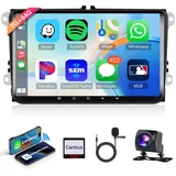 2G+64G Wireless Carplay Android Autoradio für VW Golf 5 6 Passat Polo Tiguan Touran Caddy Skoda SEAT 9 Zoll Autoradio mit Android Auto GPS Navi WiFi Mirror Link Bluetooth FM/RDS/DAB/EQ Rückfahrkamera