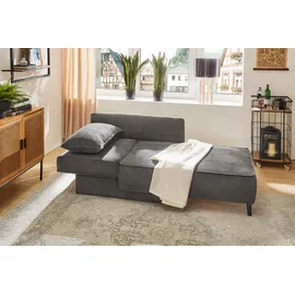 JOB Einzelsofa Cord Grau 155 cm Recamiere mit Schlaffunktion - REX