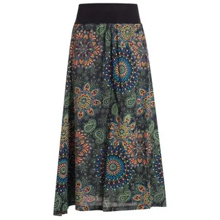 Vishes Maxirock Langer Damen Sommer-Rock Sommerröcke Bunt mit Mandalas bedruckt Retro, Festival, Boho Style grün|schwarz 42