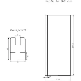 FA-Bausysteme Walk-In Duschabtrennung 90 x 200 cm Grauglas