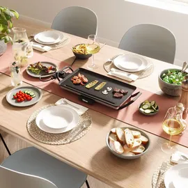 Tristar Slim M – Großzügige Backfläche von 46 x 26 cm – Antihaftbeschichtung – Abnehmbare Cool-Touch Griffe – Einstellbarer Thermostat – Leicht zu reinigen – BP-2667 Tischgrill Silber, Schwarz