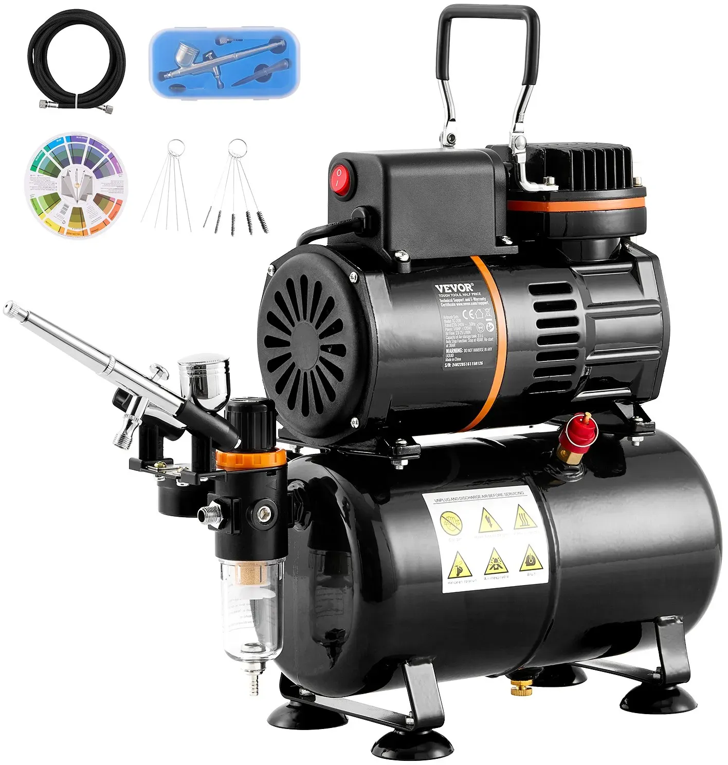 VEVOR Airbrush-Set, Dual-Fan-Lufttank-Kompressorsystem-Set mit 3,5-L-Luftspeichertank, Airbrush-Set mit 0,3-mm-Spitze-Airbrush, Halterung, Farbmischrad, Reinigungsbürsten-Set, Art Nail Cookie