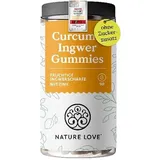 NATURE LOVE® Curcuma Ingwer Gummies mit Zink – 90 Stück – ohne Zuckerzusatz, 93% Fruchtanteil – Alternative zu Kurkuma (Turmeric) Kapseln, Goldener Milch und Ingwershots – vegan und laborgeprüft