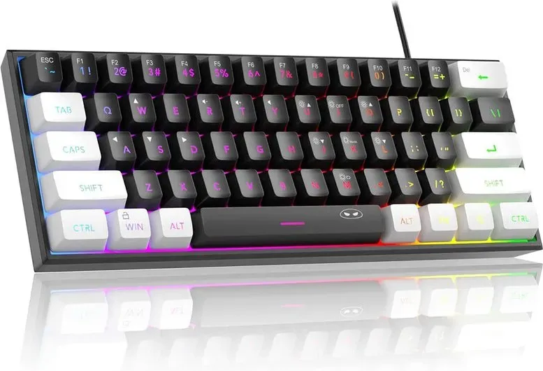 MageGee TS91 60% kabelgebundene Gaming-Tastatur, US QWERTY-Layout, RGB-Hintergrundbeleuchtung, 61 Tasten, ultrakompakt, ergonomisch, wasserdicht, mechanisches Tastgefühl, für PC, Mac, PS4, Xbox One (Weiß/Schwarz)