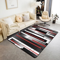 Abstrakte Streifen Quadrat Gitter Teppich 100x150, Moderner einfacher Dekor Bereich Teppich, Schwarz rote Geometrie Nicht Verschütten Teppich für Schlafzimmer Spielzimmer Wohnzimmer