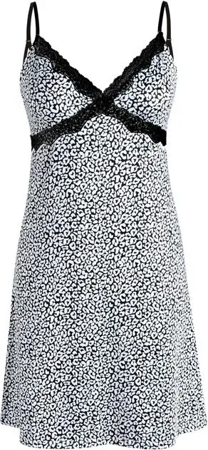 IZURIA Schwarzes Spitzenkleid mit V-Ausschnitt und Leopardenmuster, XL