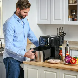 Homcom Heißluftfritteuse 6,5 L 1700W mit 8 Menüs LED-Display, Antihaftbeschichteter Korb für gesundes ölfreies Kochen, 36,5 x 29 x 33,8 cm