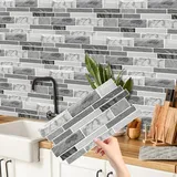 CHDITB 16Stück 2D Küchen Fliesenaufkleber Graue,Mosaik Fliesenaufkleber Marmoreffekt,Fliesen Wandsticker Abziehen Aufkleben,Badezimmer Selbstklebende Fliesendekor,Klebefolie Fliesenoptik(26.4x12cm)