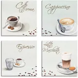Artland Leinwandbild »Cappuccino Espresso Latte Macchiato«, Getränke, (4 St.), 4er Set, verschiedene Größen, weiß