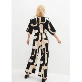 bonprix Jersey-Jumpsuit, schwarz, Gr.56/58 (3XL), graphisch bedruckter Jersey-Jumpsuit mit Knopfverschluss hinten am Ausschnitt