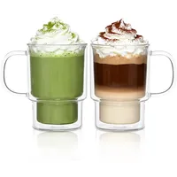 INSETLAN 470ml Doppelwandige Latte Macchiato Gläser Set 2er Set Kaffeeglas Teegläser mit Henkel Borosilikatglas Kaffeetassen Glas für Cappuccino,Tee