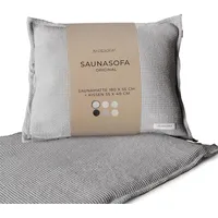 SAUNASOFA Set Long – Saunamatte zum Liegen mit Kissen – Sauna-Auflage für Infrarot & klassische Sauna – Schadstofffrei, waschbar & handgefertigt in Europa – Sauna-Set in Grau